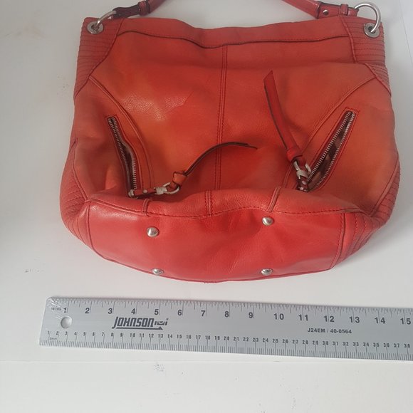 B Makowsky Red Orange Color 100% Leather Shoulder Bag Purse Pockets Zipper 93 - Picture 6 of 16